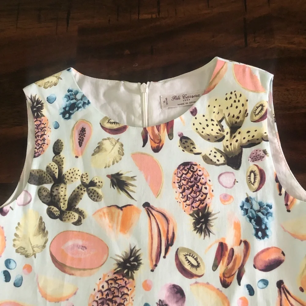 Pili Carrera Spain Pleated Fruit Shift Dress